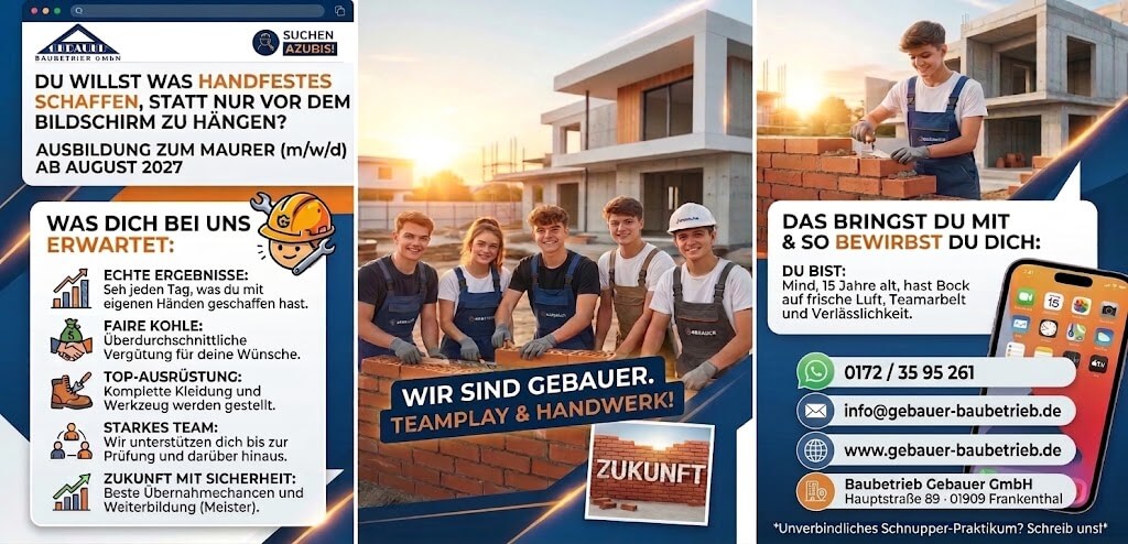 Ausbildung bei Gebauer Baubetrieb GmbH - Stellenanzeige Plakat