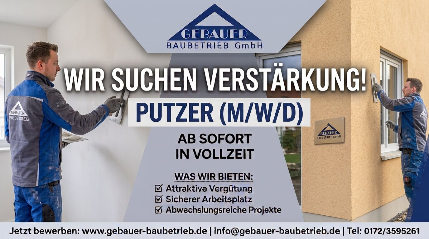 Wir suchen verstärkung: Putzer - Stellenanzeige Plakat